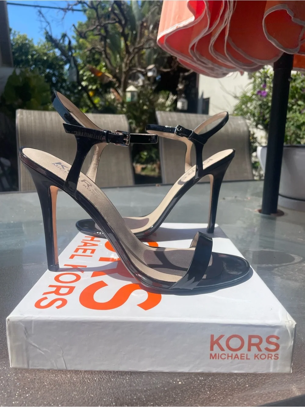Michael Kors Black Patent Ankle-Strap Stiletto Sandals